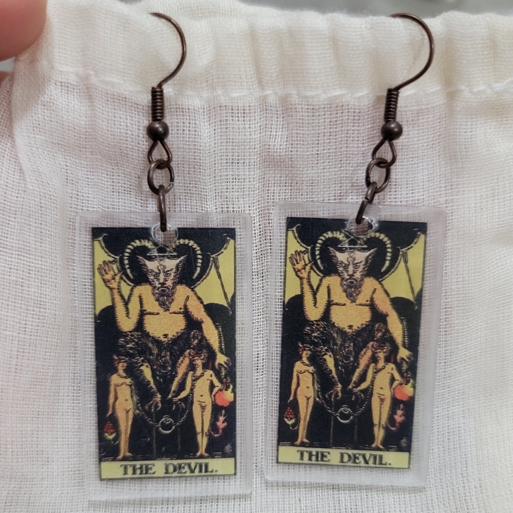 Tarot Card "The Devil" Copper Ox Resin Earrings